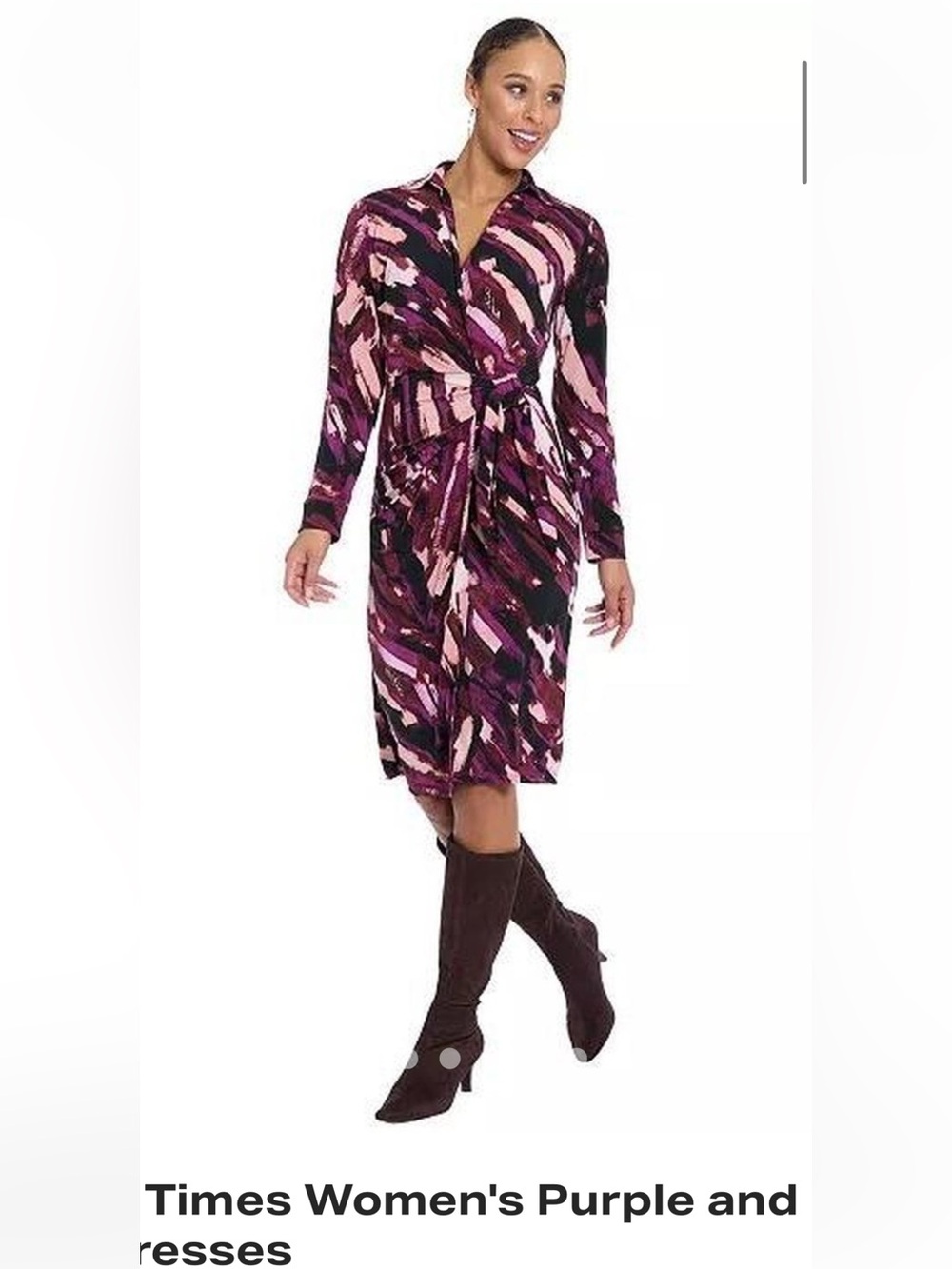 London Times Women’s Purple Abstract Brushstroke Faux Wrap Midi Dress Small NWT